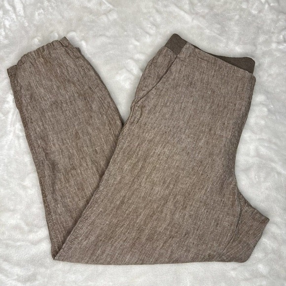J. Jill Petite Women's Brown Linen Mid Rise Tapered Pull On Ankle Pants - Picture 3 of 11